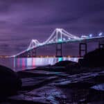 newport bridge at night - bowens wharf nautical nightlife